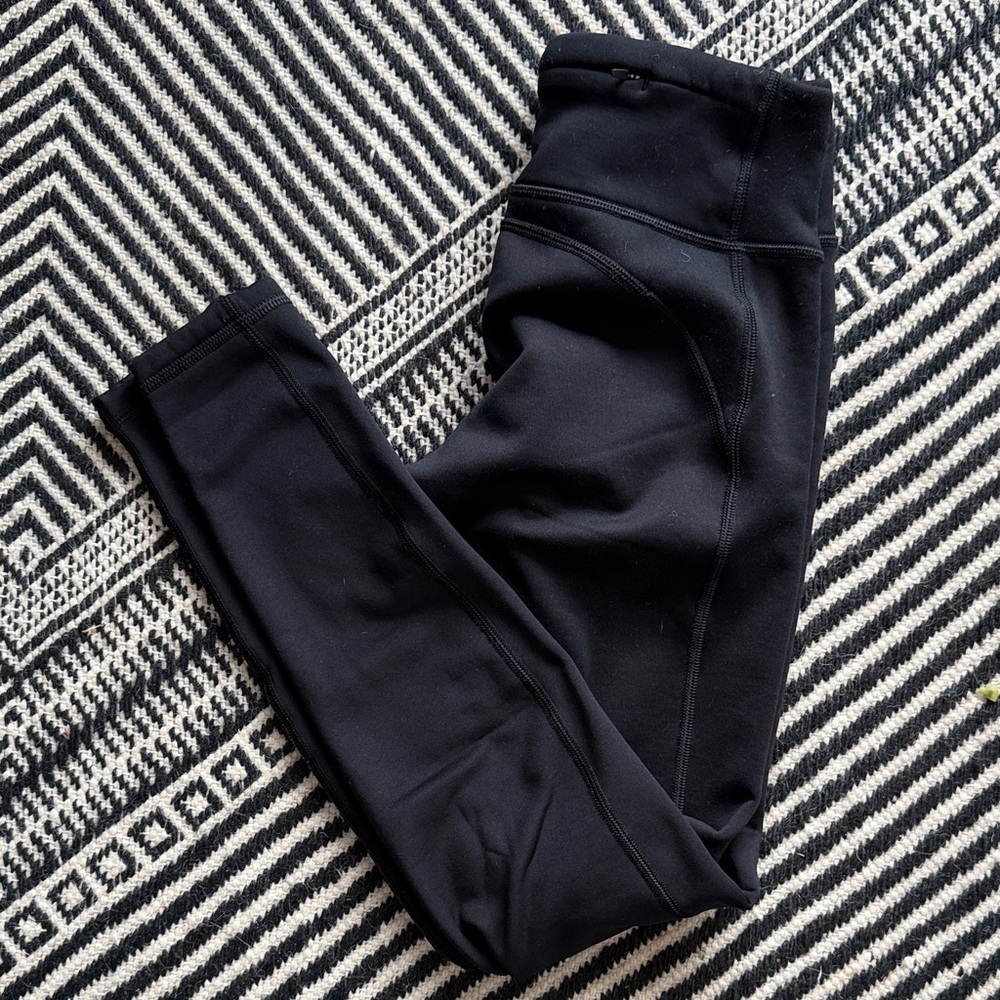 Athleta Fleece Lined Black Active Leggings Back Pocket XS
